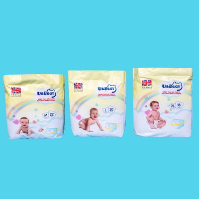 Weißes ADL-Baby ziehen Hosen hoch, welche die Superabsorbierfähigkeit, die organisch ist, die gedruckten Windeln hochziehen