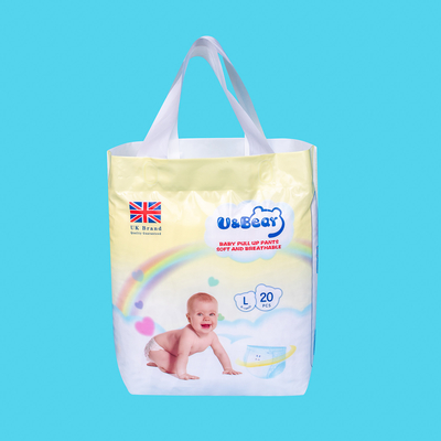 Weißes ADL-Baby ziehen Hosen hoch, welche die Superabsorbierfähigkeit, die organisch ist, die gedruckten Windeln hochziehen